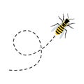 Bee character. Cute flying bees with dotted route. Vector cartoon insect Royalty Free Stock Photo